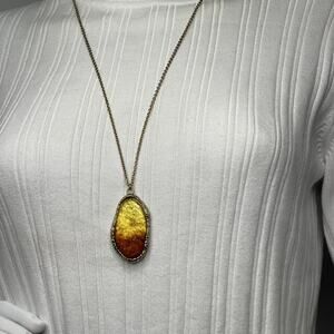 Chico's pendant necklace gold tone signed costume jewelry long druisy druzy yell